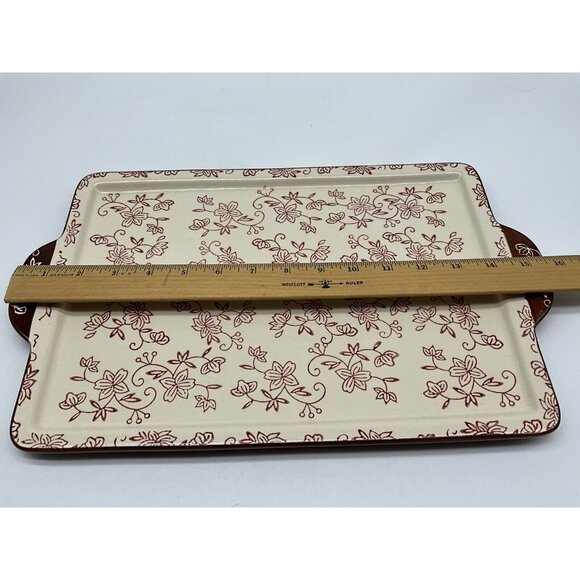 Temp-Tations Cranberry Floral Lace Serving Tray 14 x 9.5 Serveware Cottagecore - Picture 12 of 16
